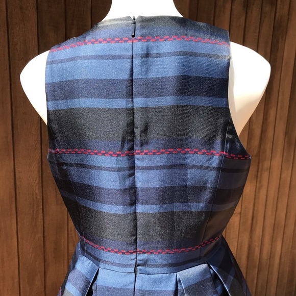Armani Exchange Peplum Cocktail Dress Blue Stripe Taffeta Fit + Flare Size 12 - Picture 6 of 8